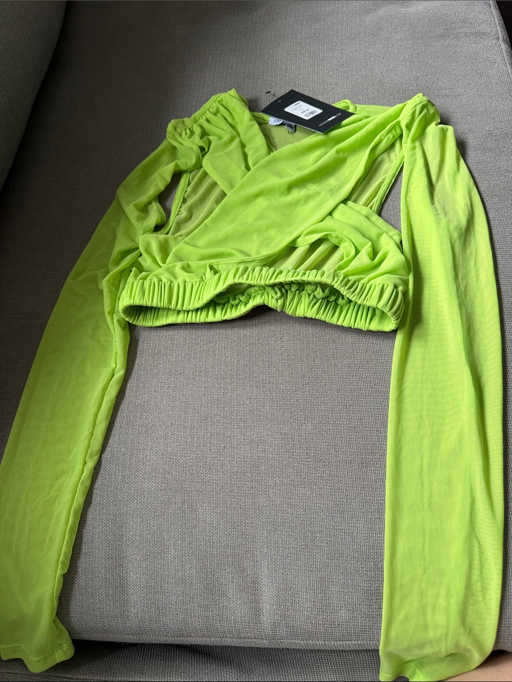 Fashion Nova Neon Lime Mesh Long-Sleeve Crop Top